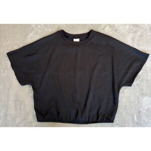 Satin Cropped Dolman Sleeve Top Womens Small Black Minimalist Elastic Hem